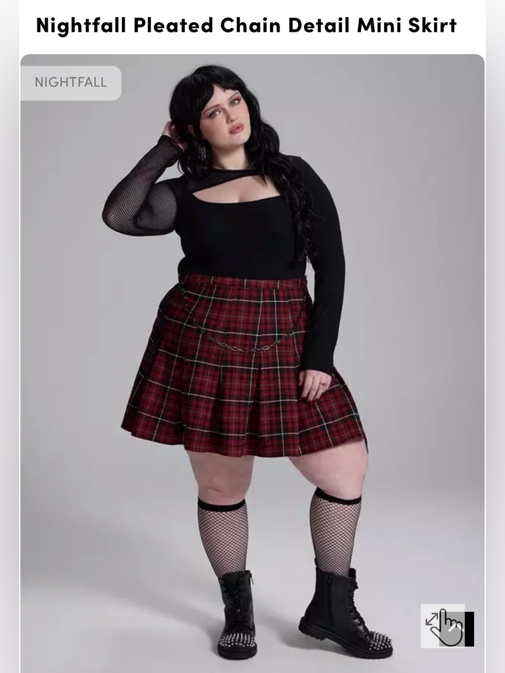 Red Plaid Pleated Mini Skirt with Chain Detail